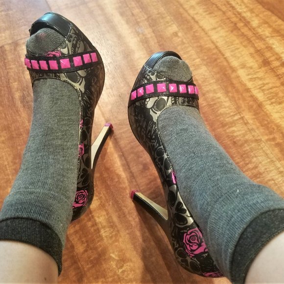 Iron Fist Pink Grey Black Fetish Heels Peep Toe 7 - Picture 15 of 15